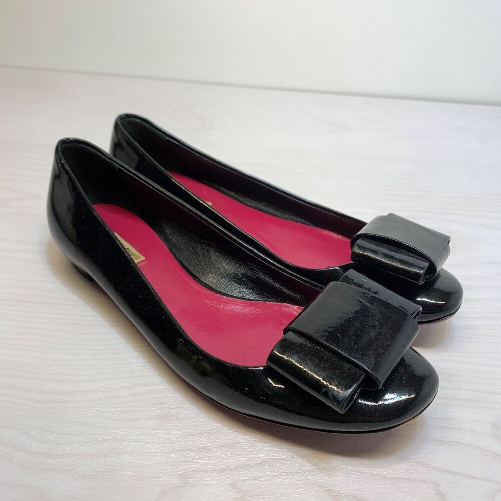 Miu Miu Dressy Black Bow‎ Patent Leather Flats Women's Size 37.5 US 7.5